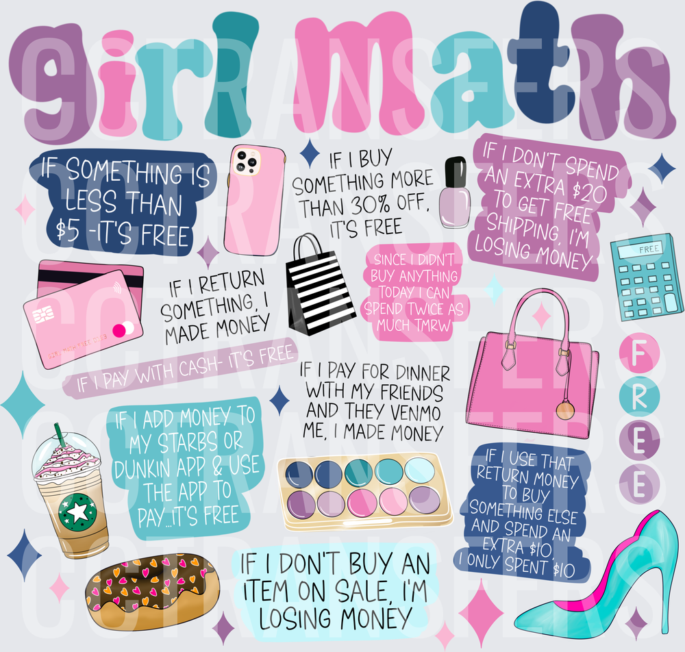 Girl Math Funny Shopping Logic Collage (DTF)