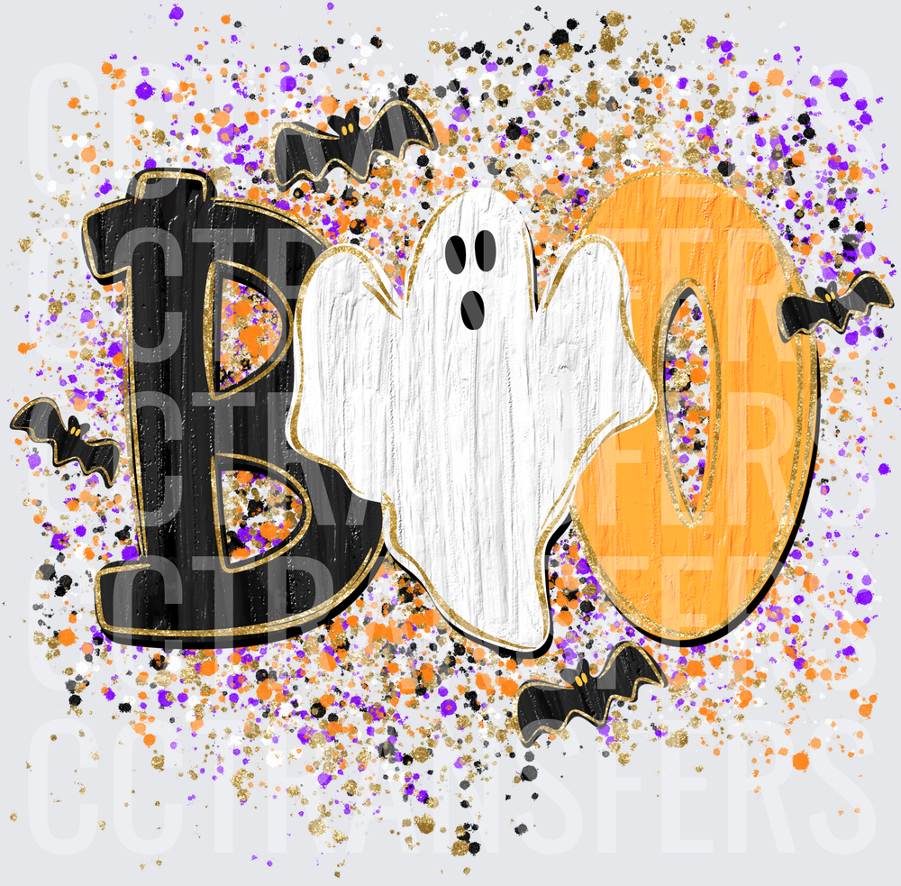 Halloween BOO Ghost Bats Gold Glitter Splatter (DTF)