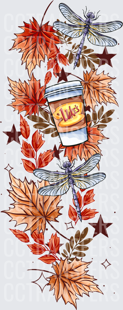 Autumn Leaves Dragonflies Coffee Cup Fall Stars (DTF)