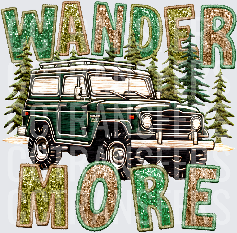 Wander More Glitter Vintage Off-Road 4x4 Pine Trees (DTF)