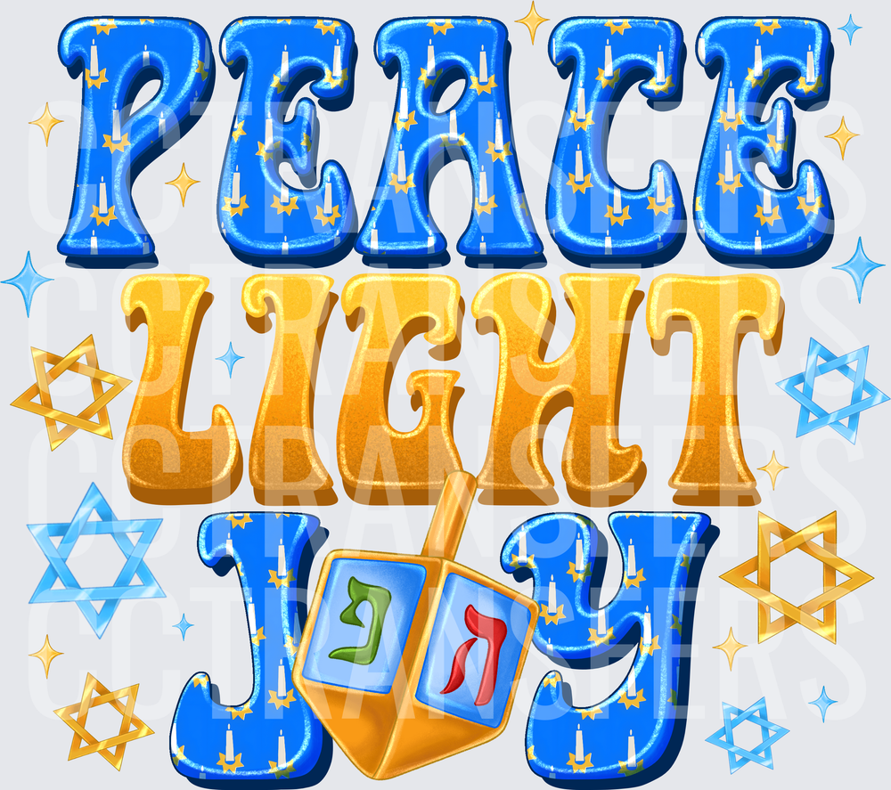 Hanukkah Peace Light Joy Dreidel Stars Typography (DTF)