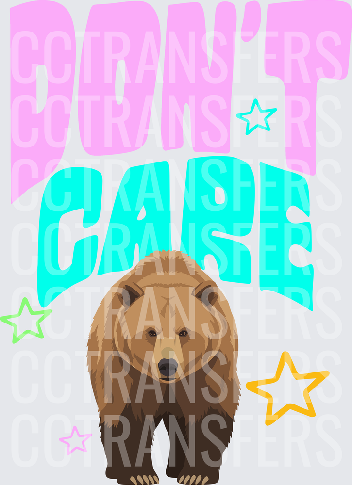Don't Care Grizzly Bear with Colorful Stars (DTF)