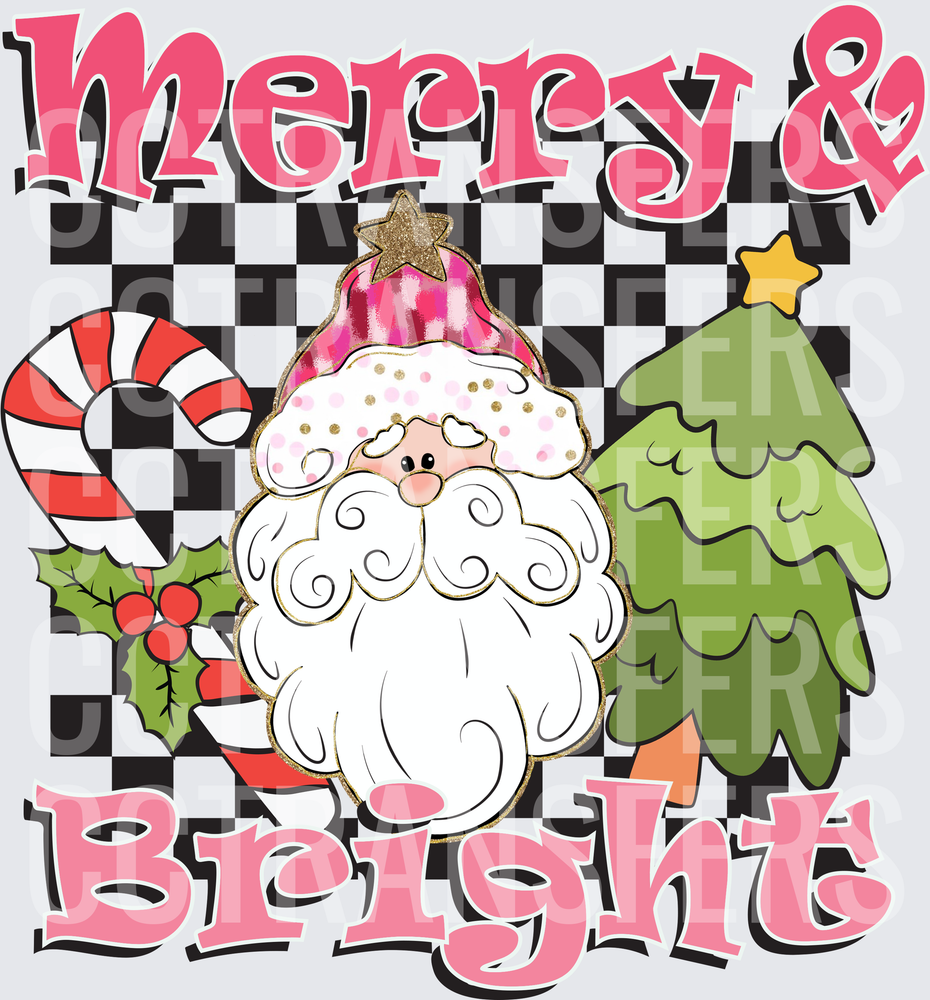 Merry & Bright Santa Checkered Christmas Holiday (DTF)