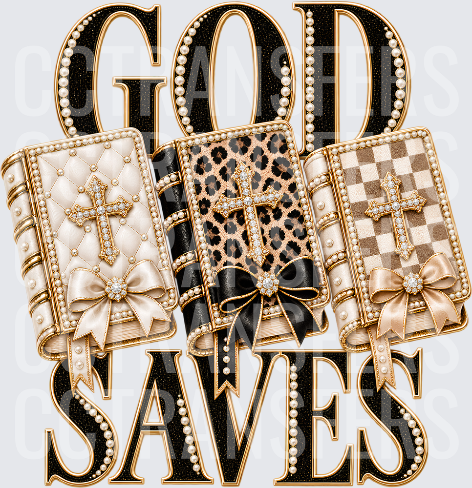 God Saves Jeweled Bible Trio Leopard Checker Pearl (DTF)