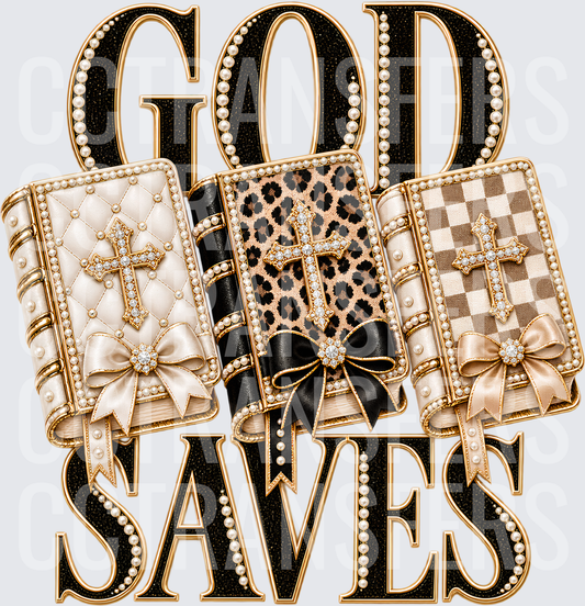 God Saves Jeweled Bible Trio Leopard Checker Pearl (DTF)