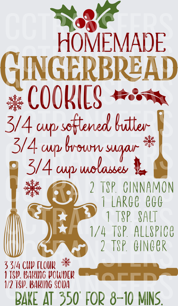Homemade Gingerbread Cookies Recipe Holiday (DTF)