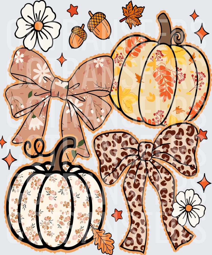 Boho Fall Pumpkins Bows Floral Leopard Acorns Collage (DTF)