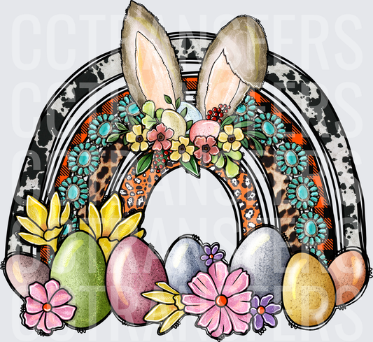 Western Boho Easter Bunny Rainbow Eggs Floral (DTF)