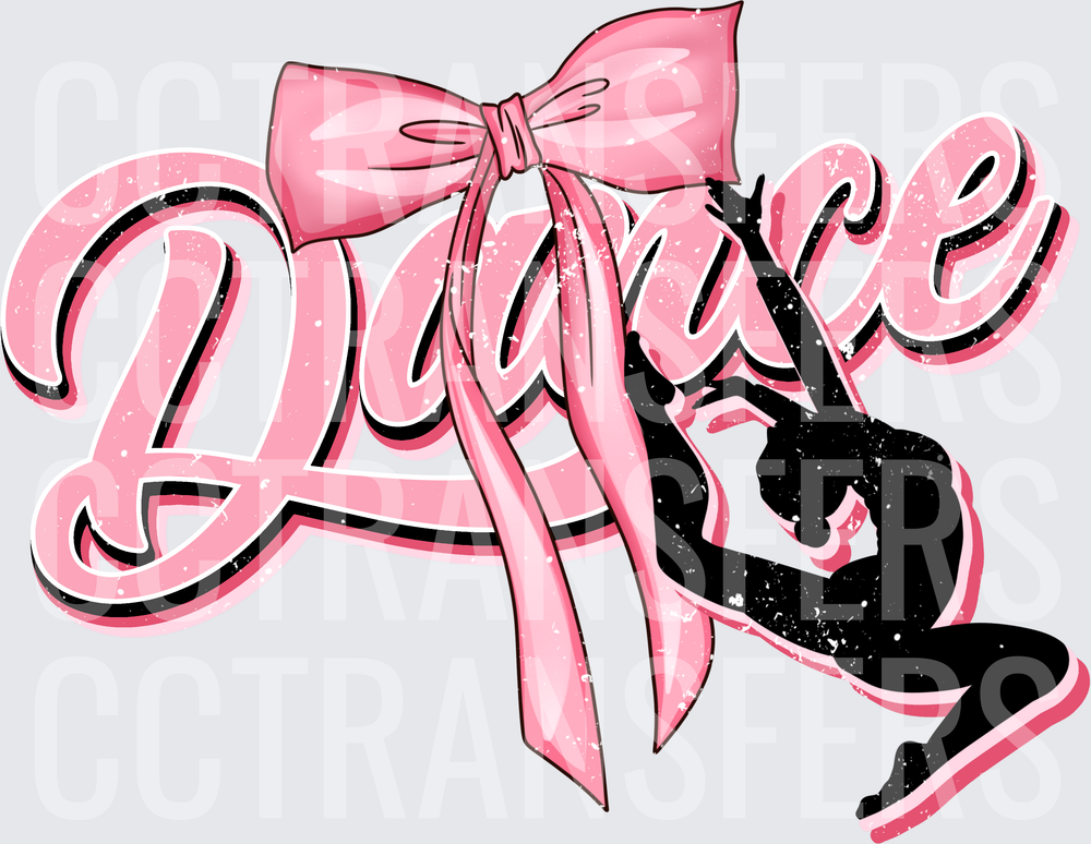 Pink Bow Dance Script with Dancer Silhouette (DTF)