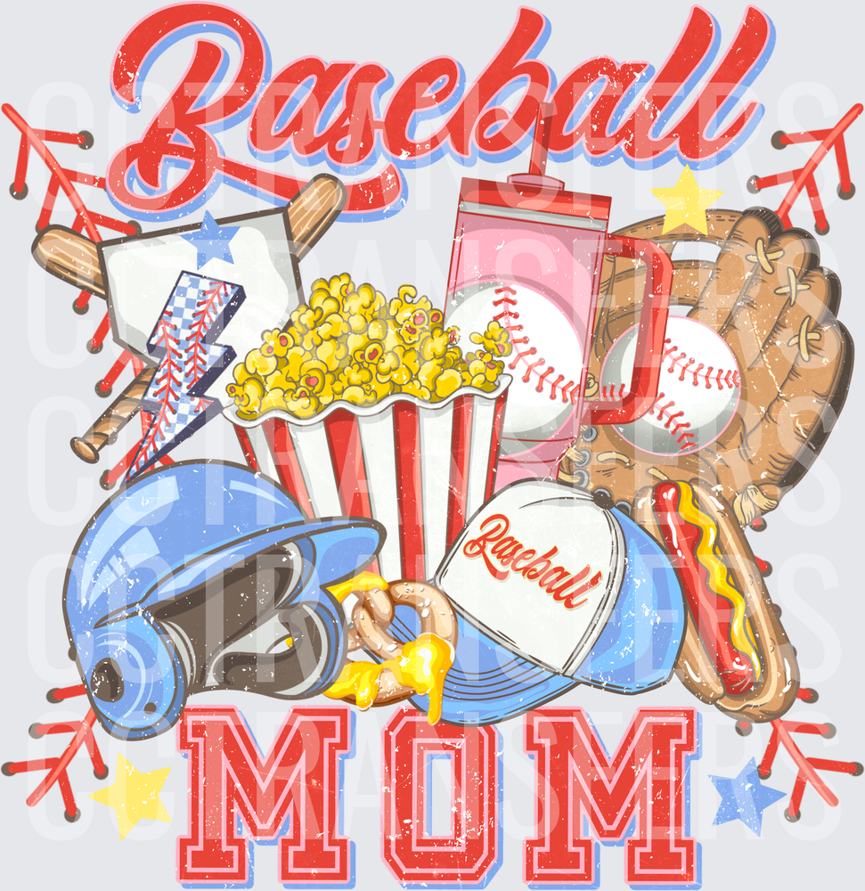 Baseball Mom Retro Collage with Snacks and Gear (DTF)