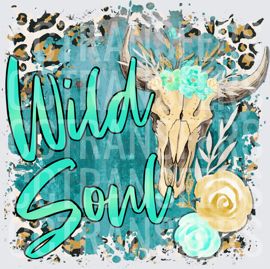 Wild Soul Boho Bull Skull Floral Leopard Teal (DTF)