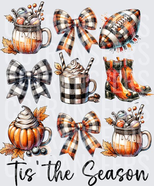 Tis The Season Fall Buffalo Plaid Bow Pumpkin Mug Collage (DTF)