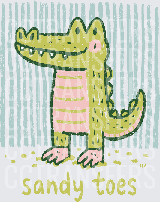 Cute Crayon Crocodile Sandy Toes Standing (DTF)