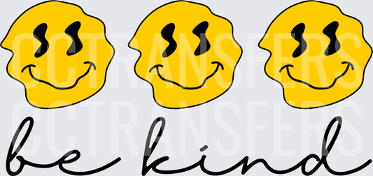 Three Wavy Smiley Faces Be Kind (DTF)