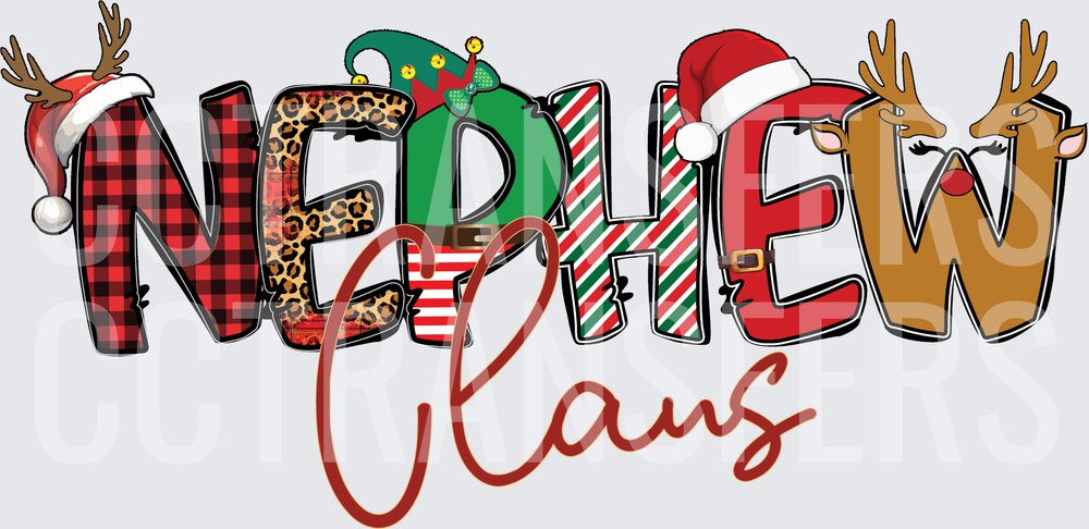Nephew Claus Christmas Holiday Patterned Letters (DTF)