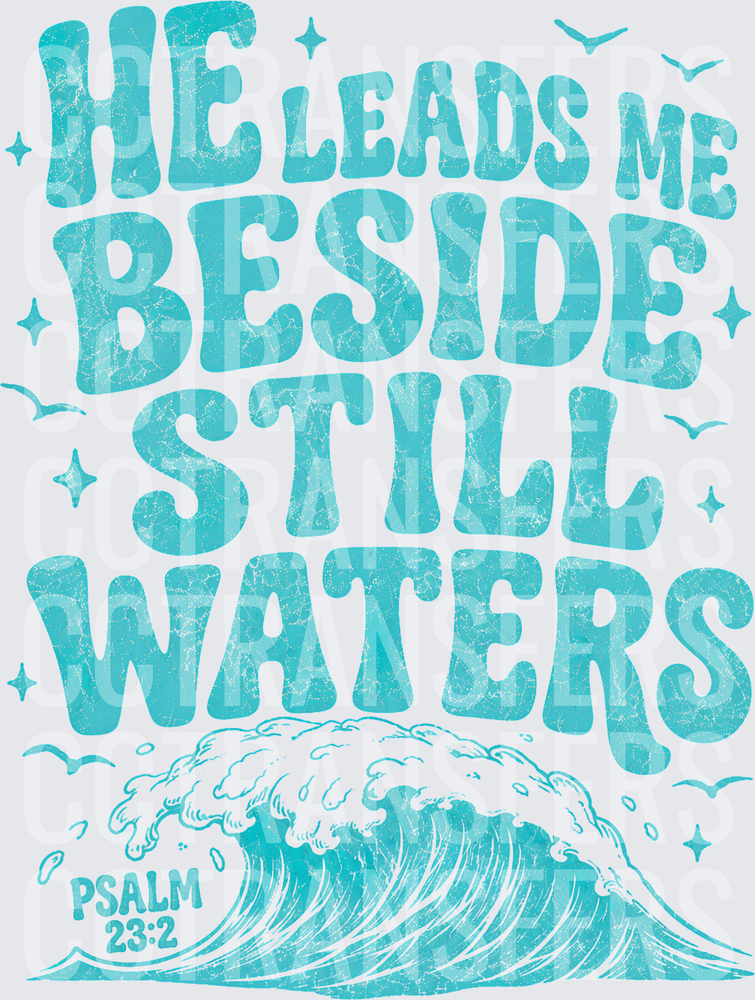 He Leads Me Beside Still Waters Psalm 23:2 Wave (DTF)