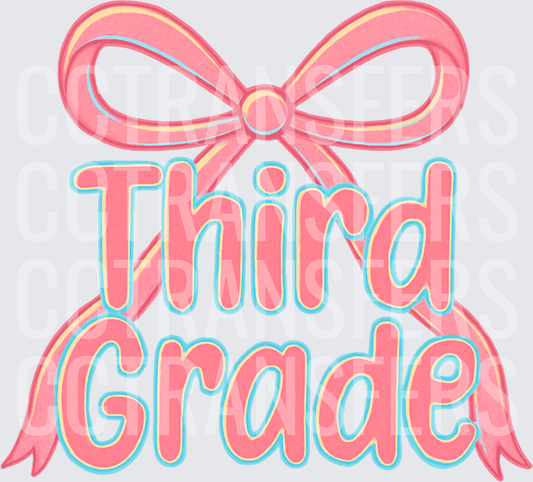 Third Grade Pink Bow Ribbon Typography (DTF)