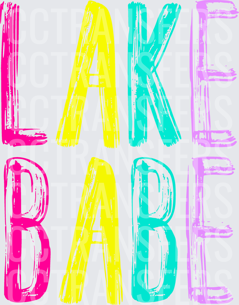 Colorful Bold Lake Babe Brush Letter Typography (DTF)