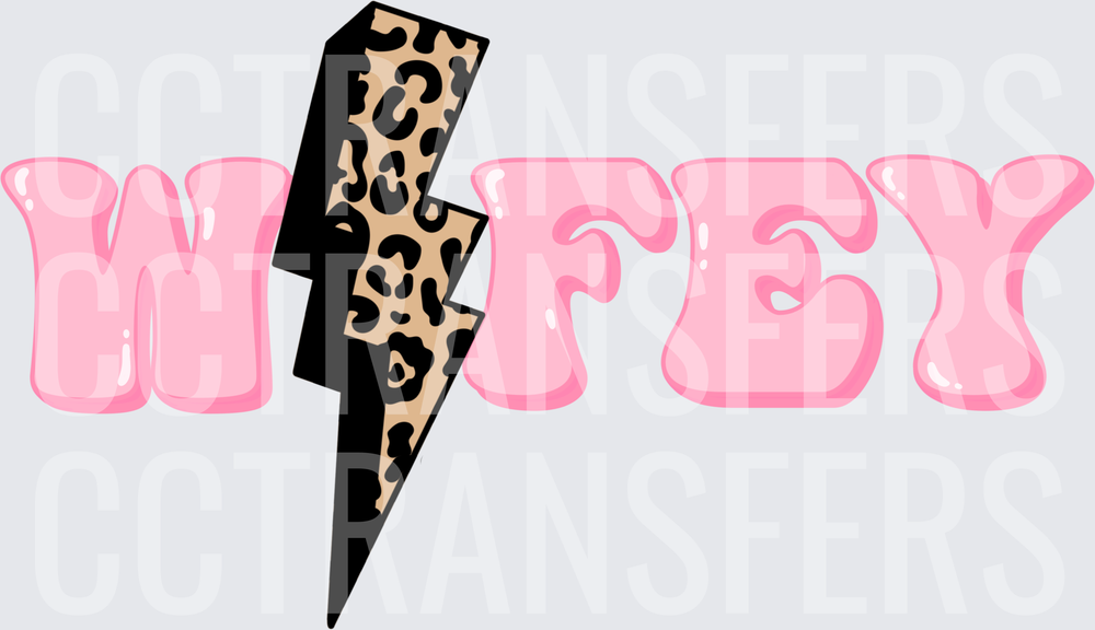 Wifey Pink Bubble Letters Leopard Lightning Bolt (DTF)