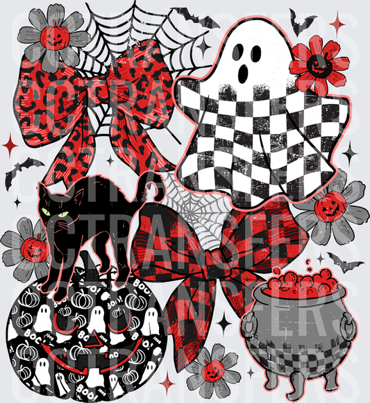 Halloween Bows Ghost Black Cat Pumpkin Cauldron Collage (DTF)