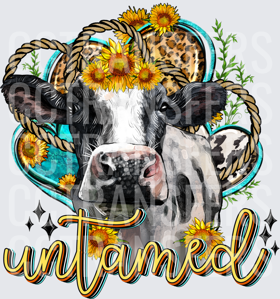 Untamed Cow Sunflowers Leopard Heart Rope Western (DTF)