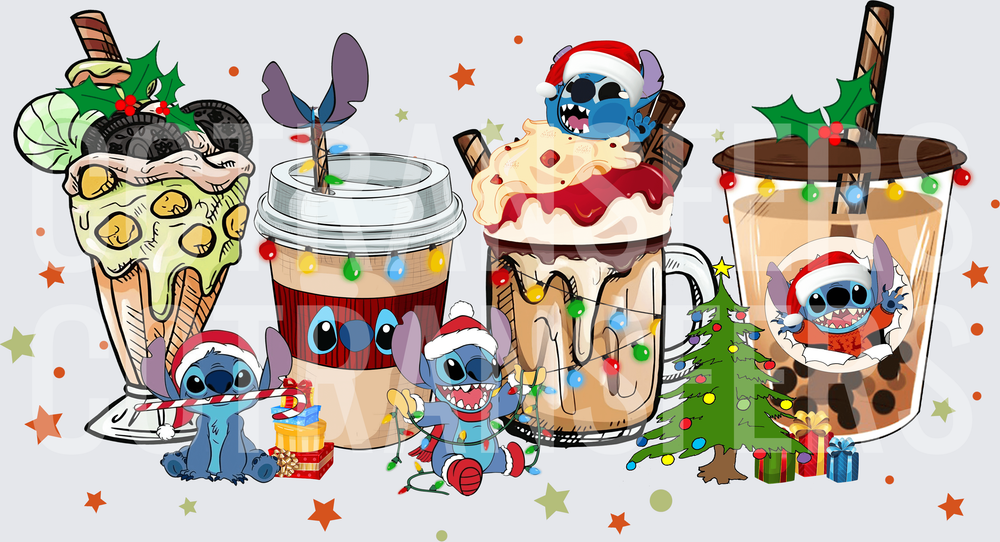 Blue Alien Christmas Holiday Drinks Coffee Boba Shake (DTF)