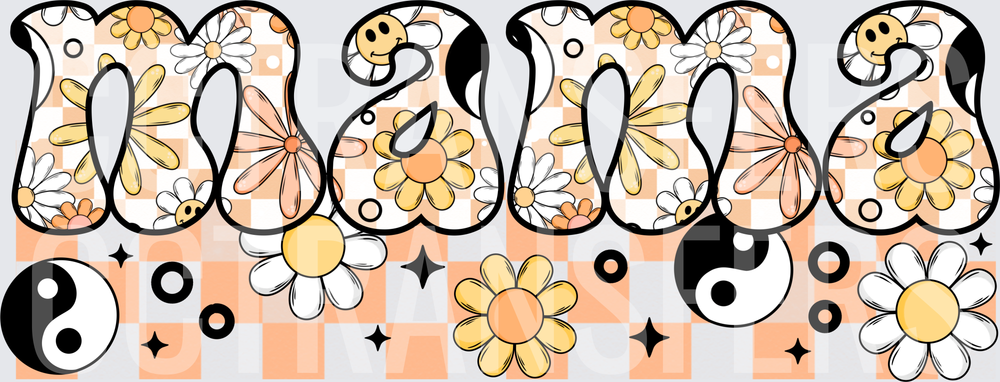 Retro Groovy Mama Floral Checkered Yin Yang (DTF)