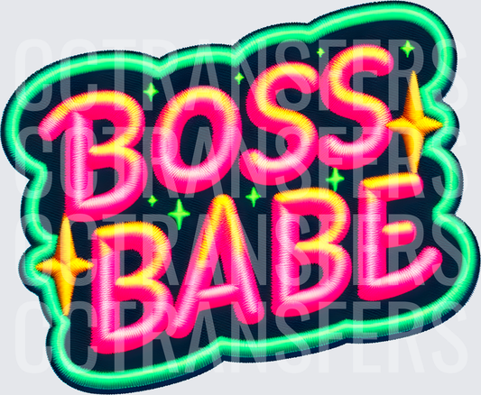 Boss Babe Neon Embroidery Patch Style Glitter Design (DTF)