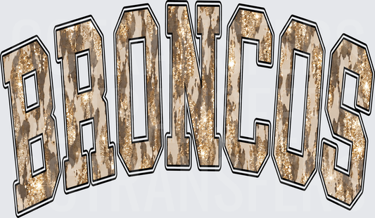 Broncos Arched Varsity Letters Glitter Cowhide Print (DTF)