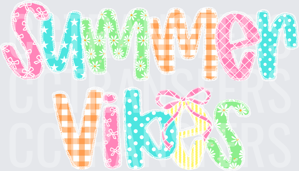 Summer Vibes Patchwork Pattern Colorful Text (DTF)