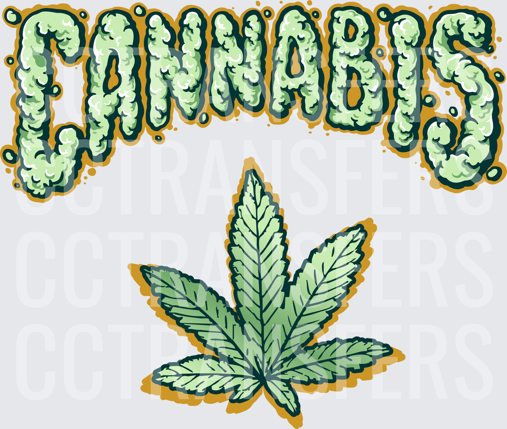Cannabis Bubbly Green Text With Marijuana Leaf (DTF)
