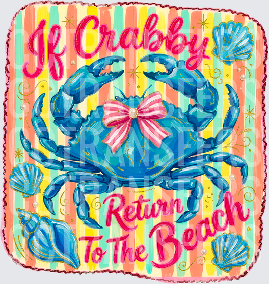 If Crabby Return To The Beach Blue Crab Pink Bow (DTF)