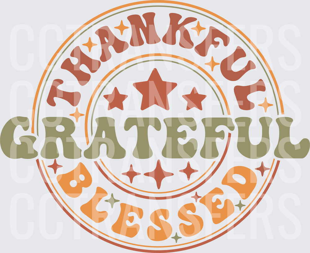 Thankful Grateful Blessed Retro Circle Badge (DTF)