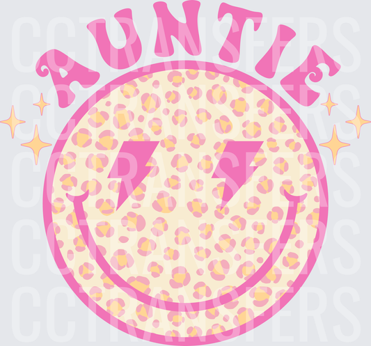 Auntie Leopard Smiley Face Lightning Bolt Sparkle (DTF)