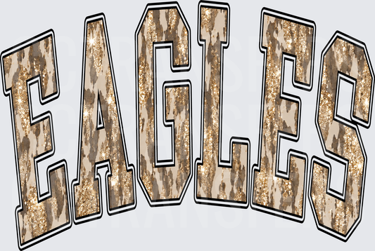 Eagles Arched Gold Glitter Cowhide Varsity Letters (DTF)
