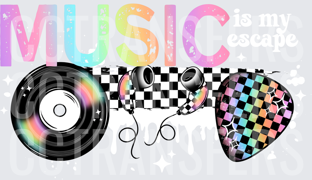 Music Vinyl Record Headphones Guitar Pick Checkered (DTF)