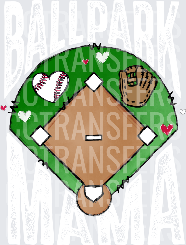 Baseball Diamond Field Heart Glove Love Design (DTF)