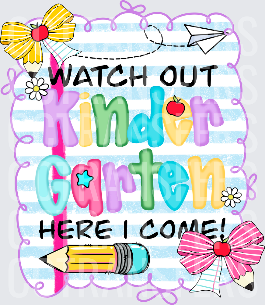 Watch Out Kindergarten Here I Come Pencil Bow (DTF)