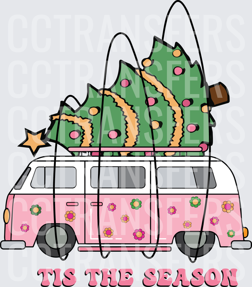 Tis The Season Pink Retro Van Christmas Tree (DTF)