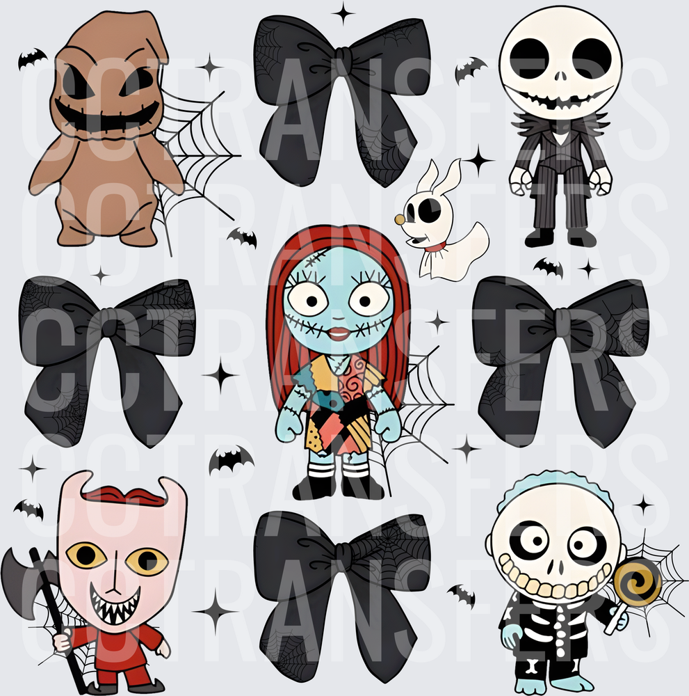 Spooky Halloween Characters Black Bows Spider Webs Bundle (DTF)