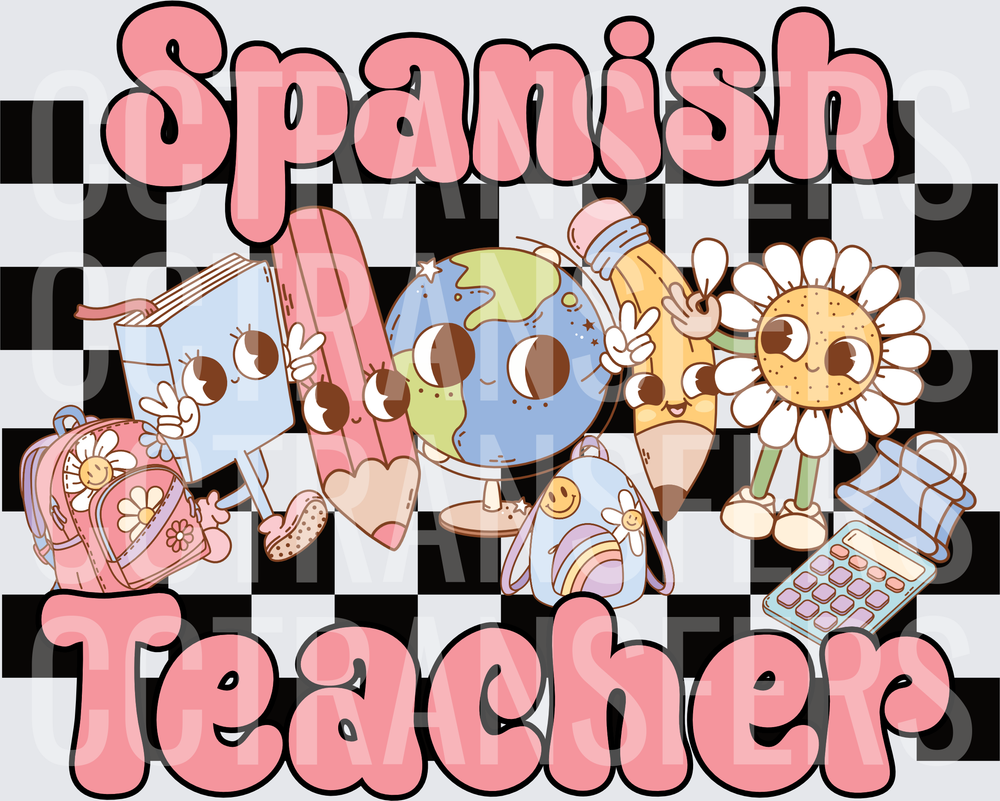 Spanish Teacher Retro Groovy School Characters (DTF)