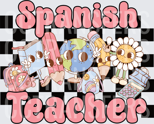 Spanish Teacher Retro Groovy School Characters (DTF)