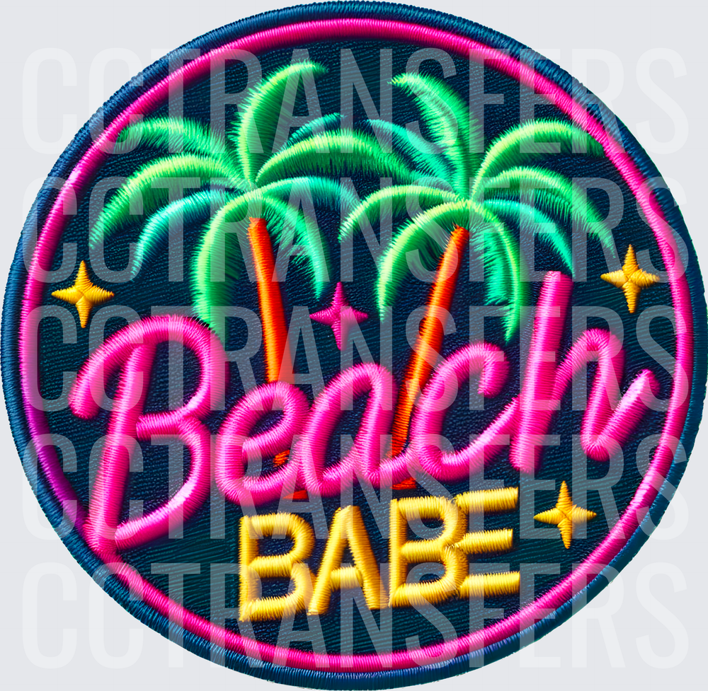 Neon Beach Babe Palm Trees Embroidered Patch Badge (DTF)