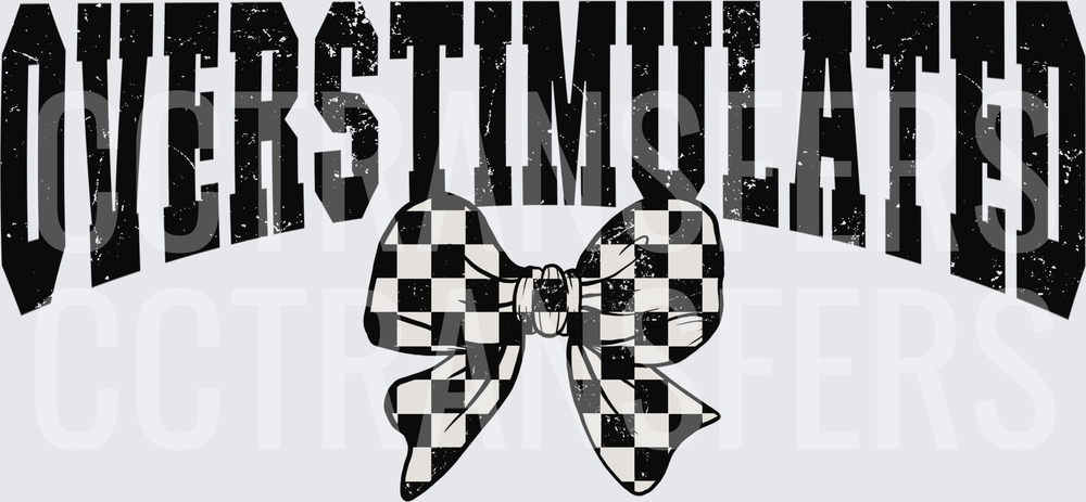Overstimulated Checkered Bow Distressed Varsity (DTF)