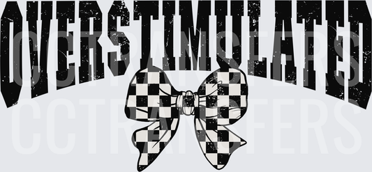 Overstimulated Checkered Bow Distressed Varsity (DTF)