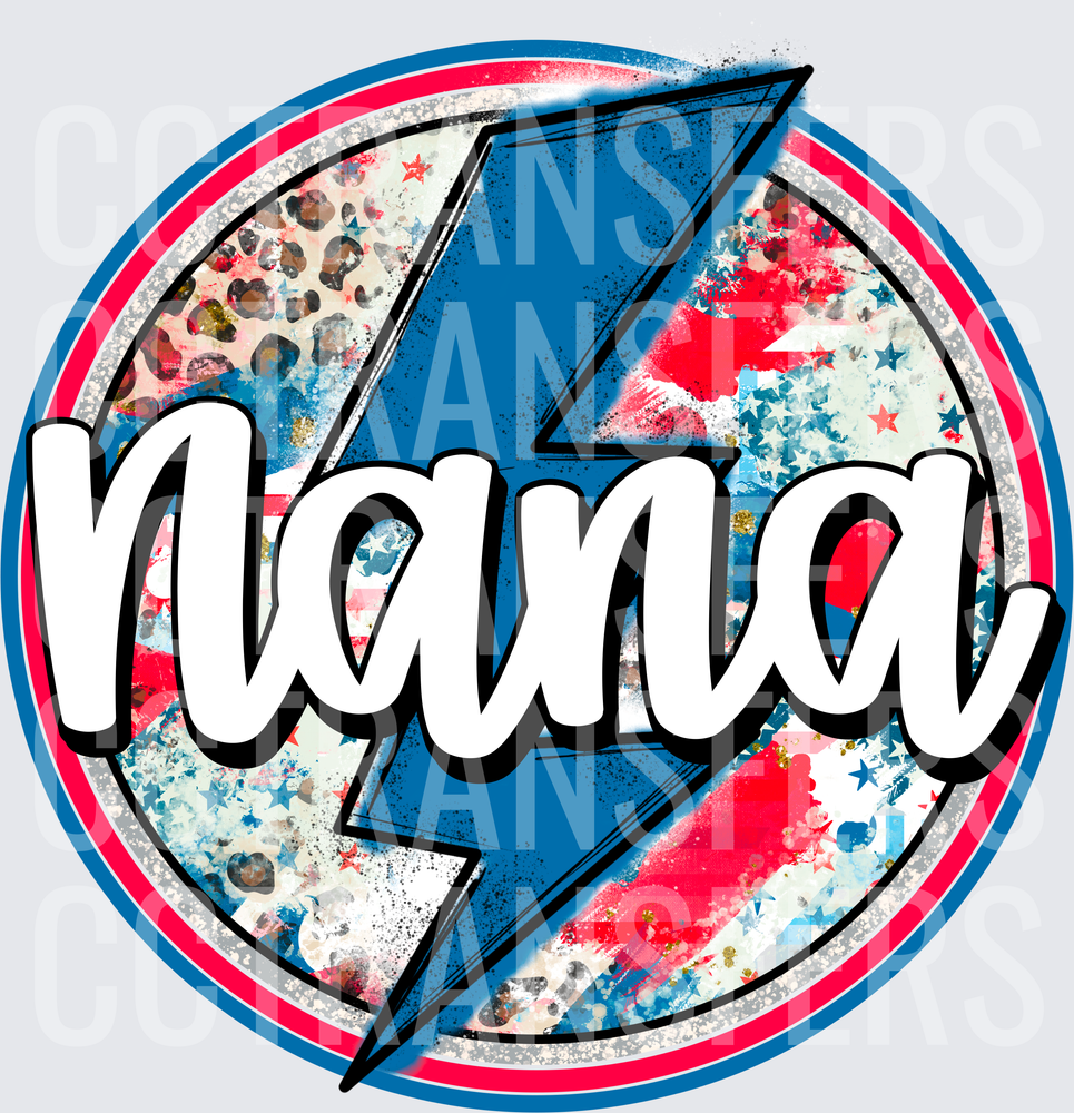 Nana Red White Blue Leopard Lightning Bolt Circle (DTF)