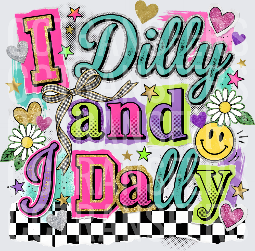 I Dilly and I Dally Retro Colorful Groovy Typography (DTF)