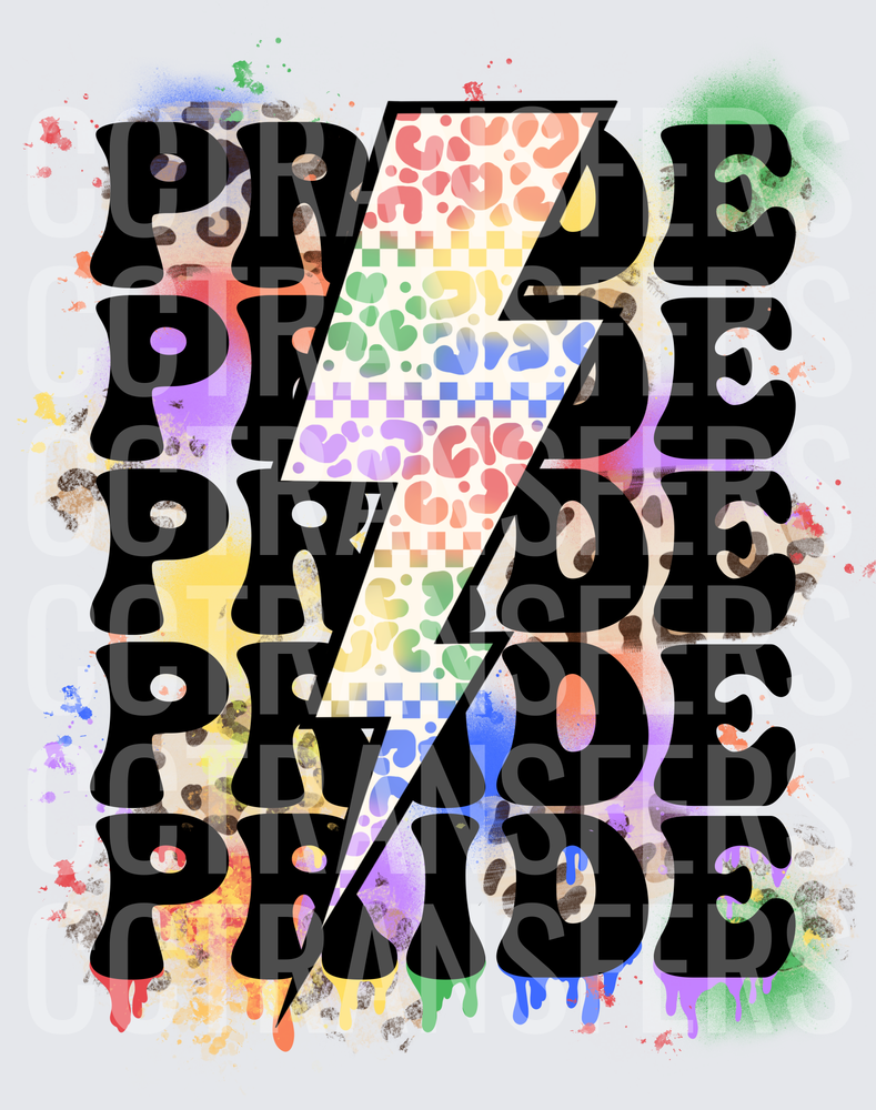 Rainbow Leopard Checkerboard Lightning Bolt Pride Stacked (DTF)