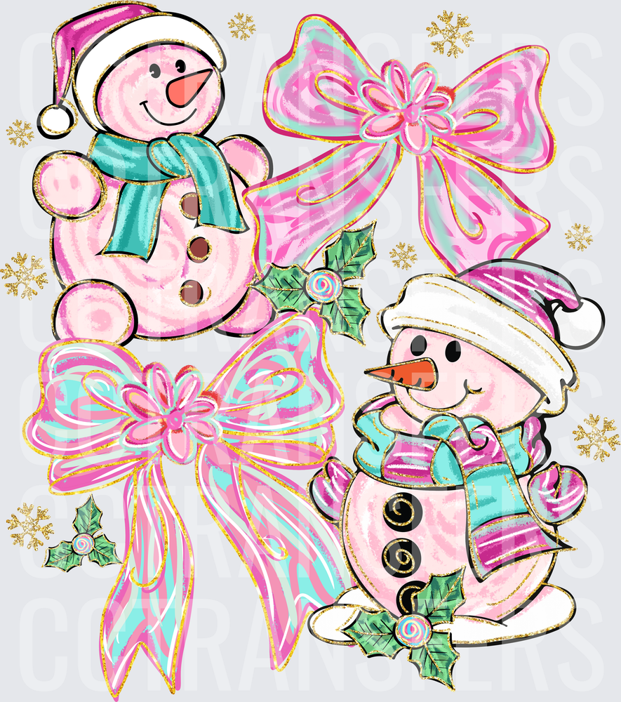 Pink Preppy Snowmen Bows Holly Christmas Coquette (DTF)
