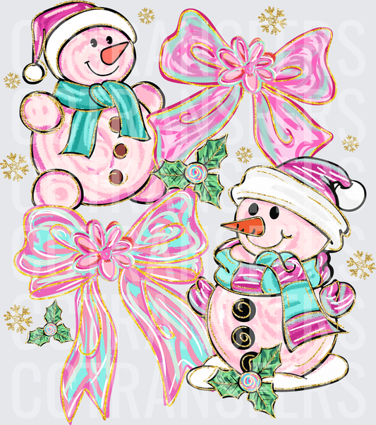 Pink Preppy Snowmen Bows Holly Christmas Coquette (DTF)